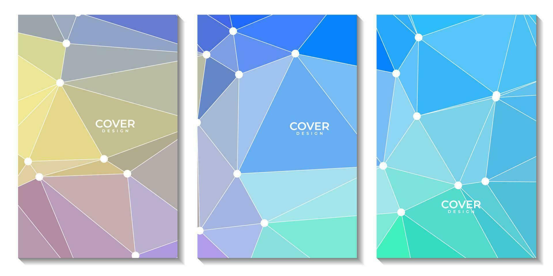 set of flyers with abstract colorful background with triangles and connected dots vector