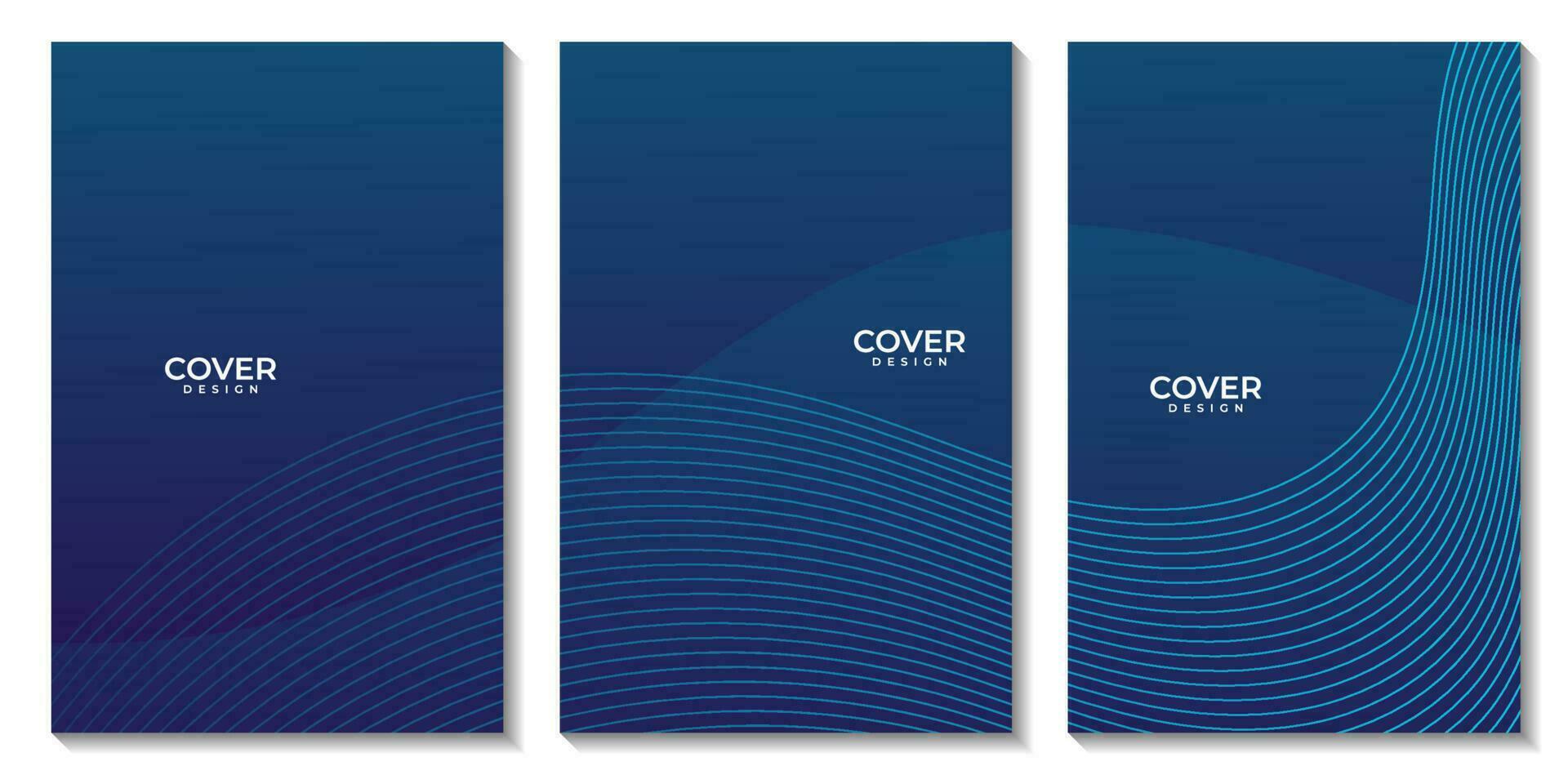 set of flyers with dark blue wave background vector illustration