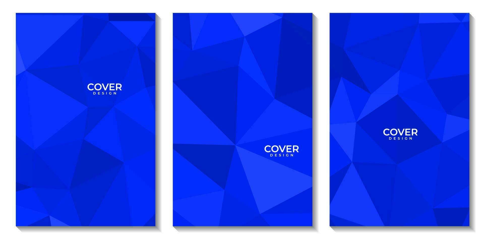 a set of flyers with blue geometric background design with triangles shape. vector