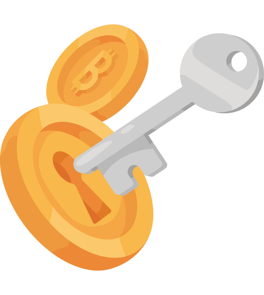 golden bitcoins and key png