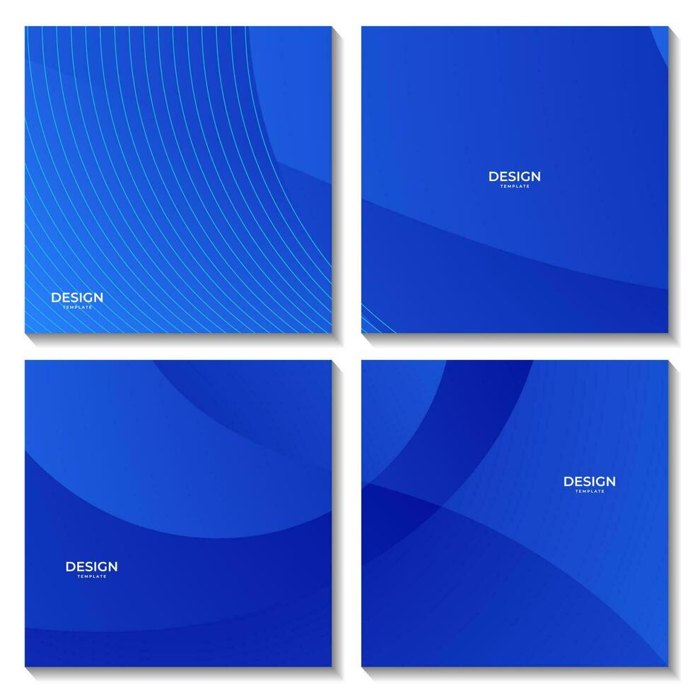squares social media set with abstract  blue wave gradient background for business vector
