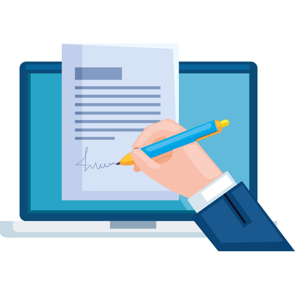 hand signing contract in laptop png