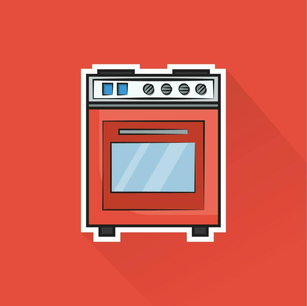 Illustration Vector of Red Stove in Flat Design