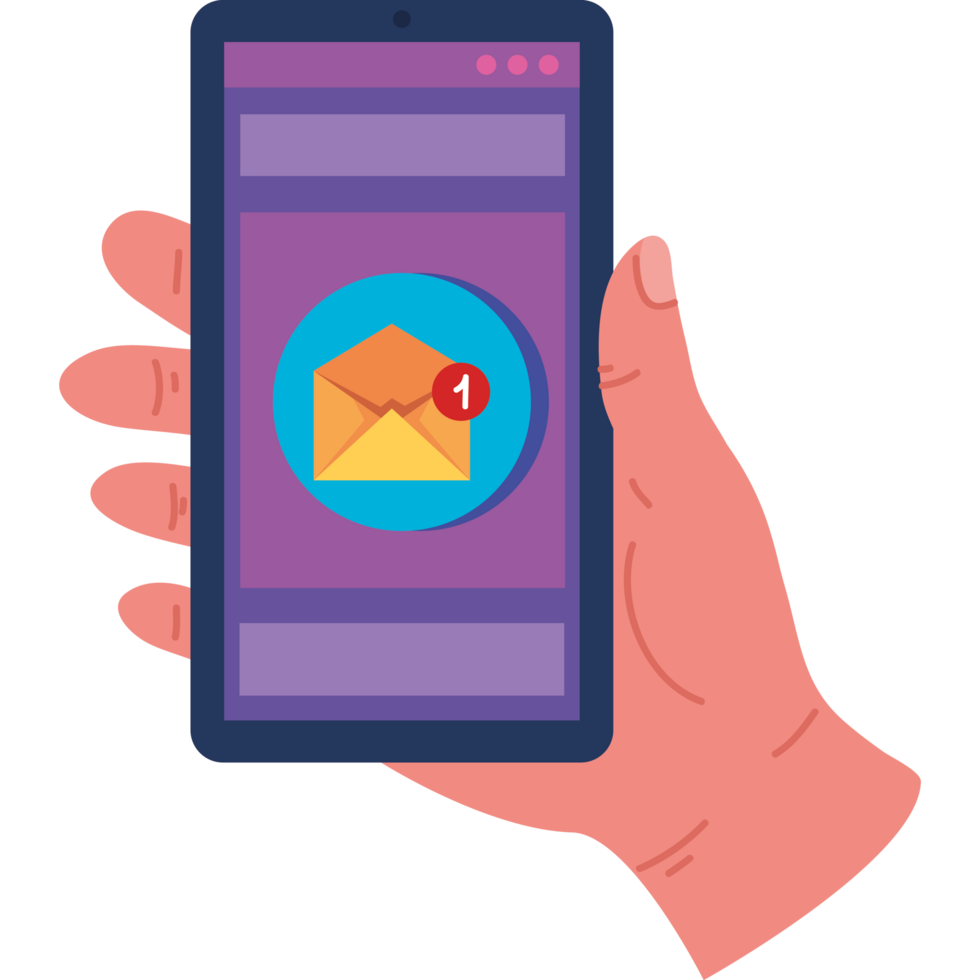 hand with smartphone receiving email png