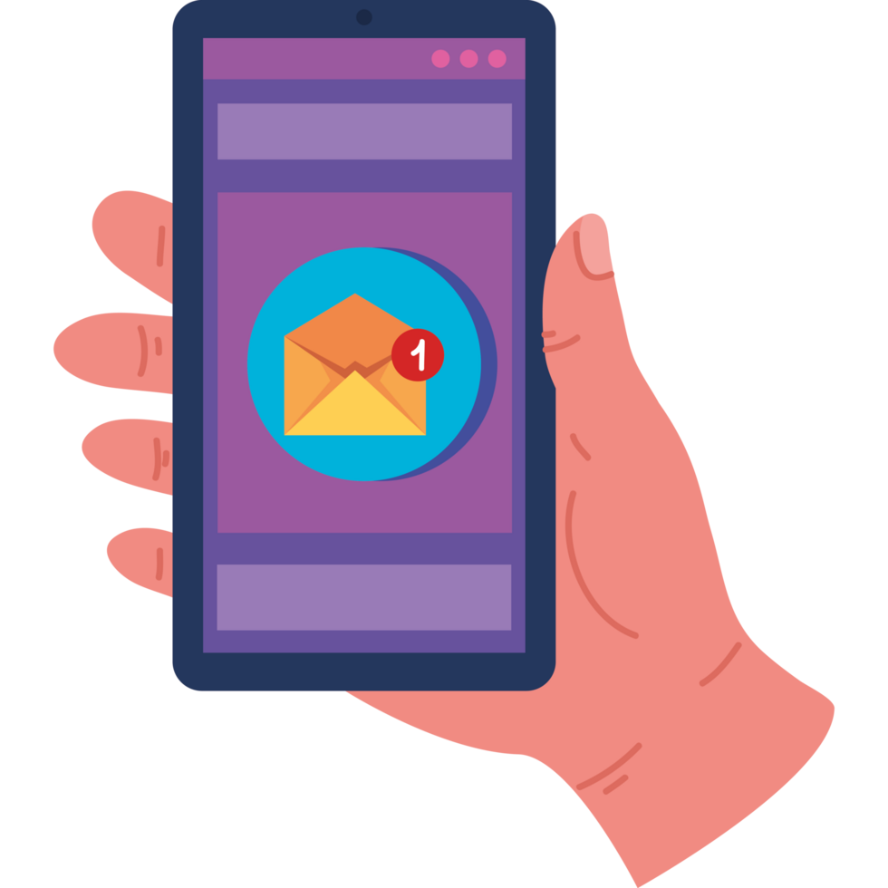 main avec smartphone recevant des e-mails png