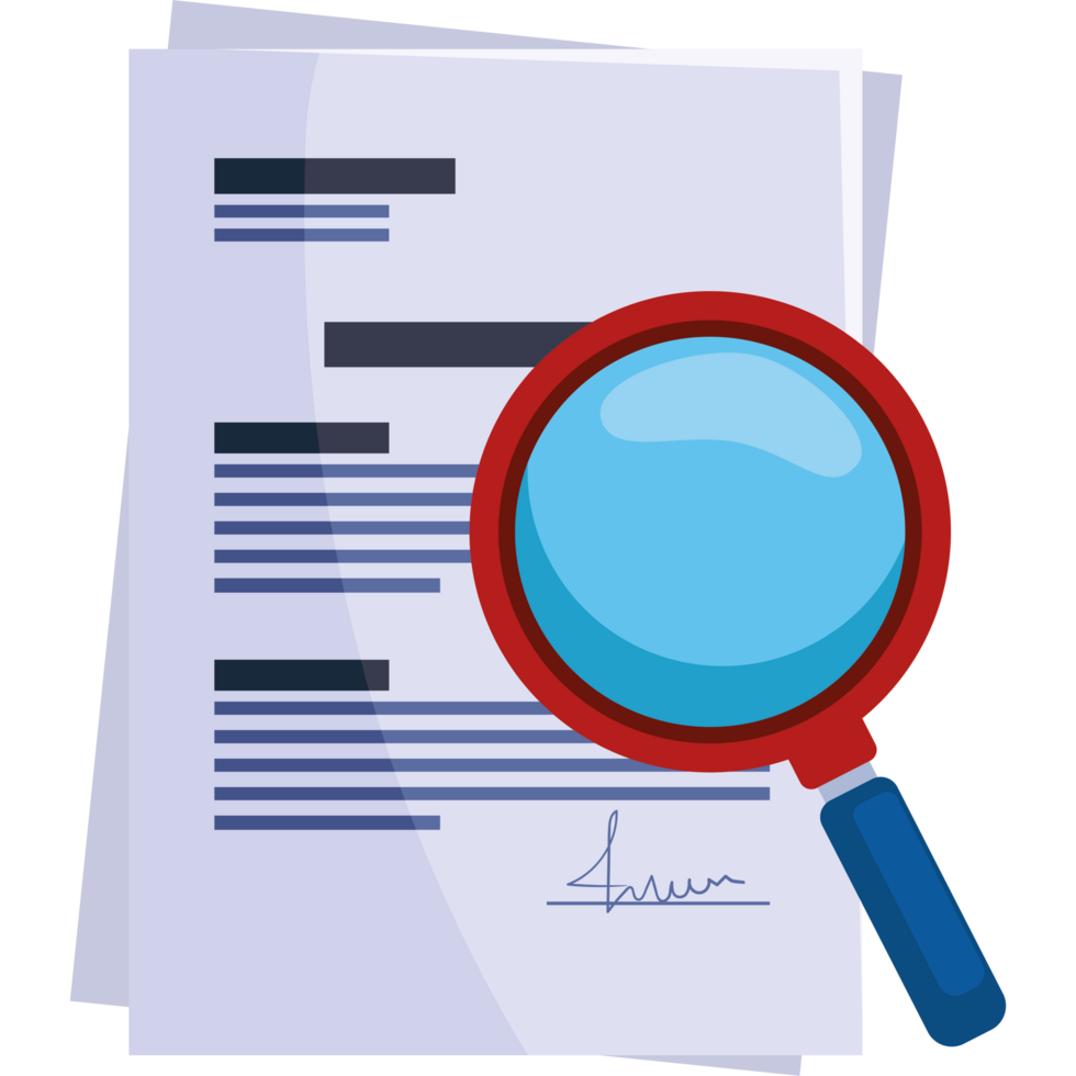 signed contract with magnifying glass png