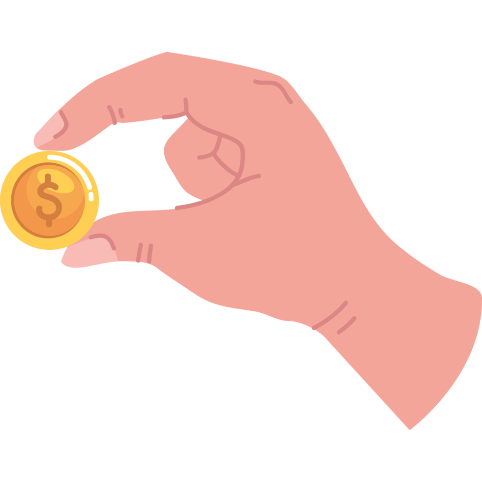 mano levantando moneda de oro png