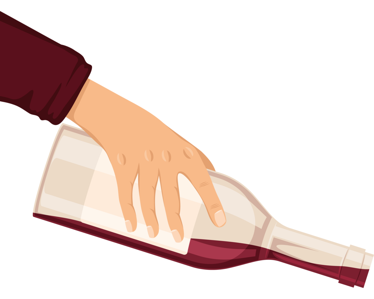 mano con vino bottiglia png