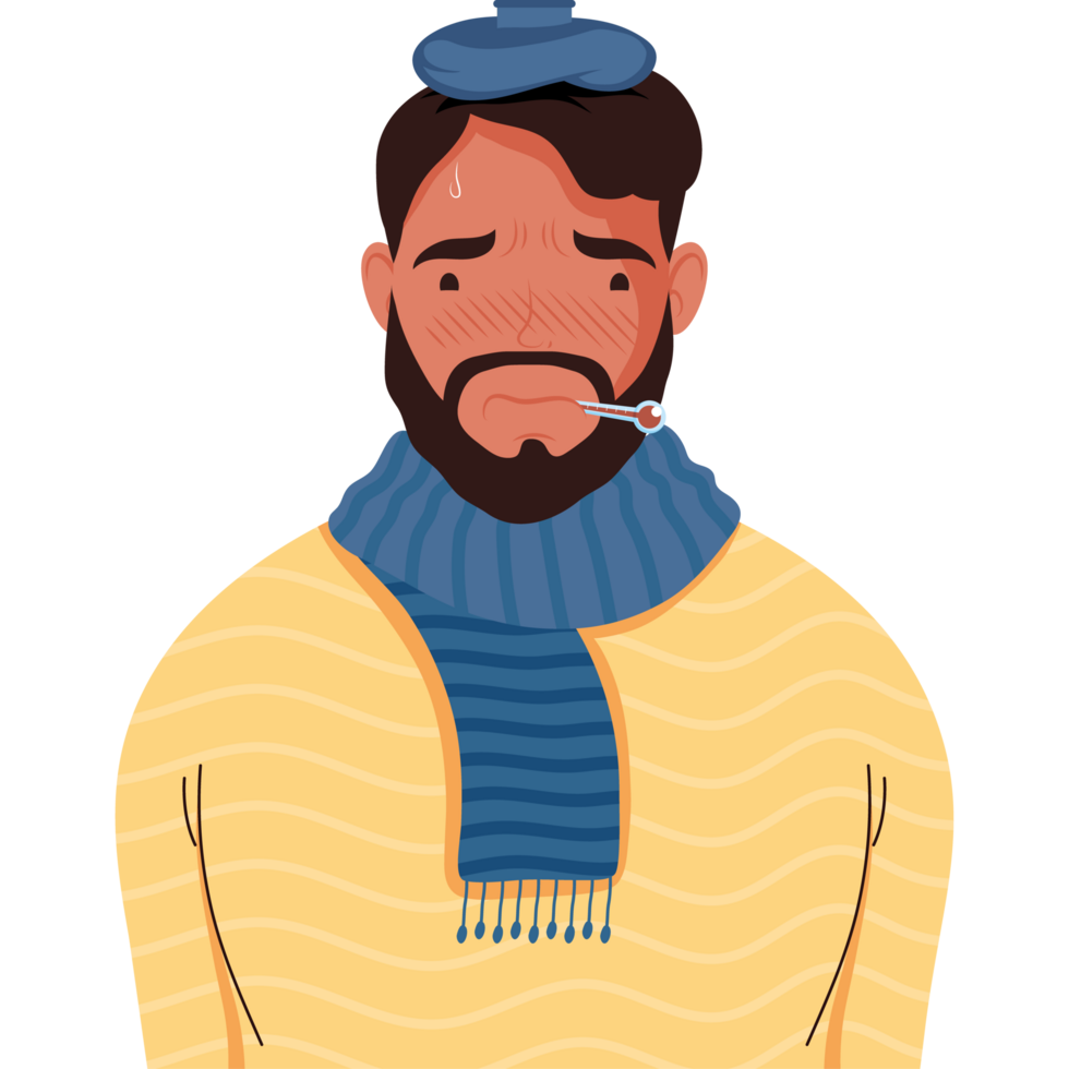 man sick with thermometer png
