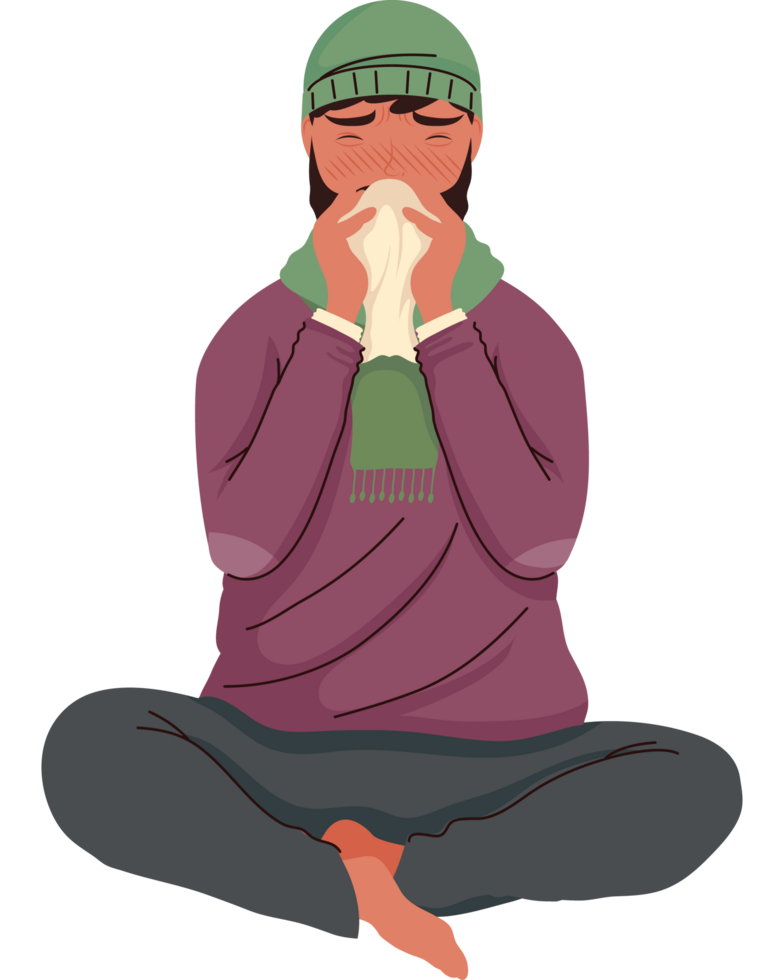 seated man sick with flu png