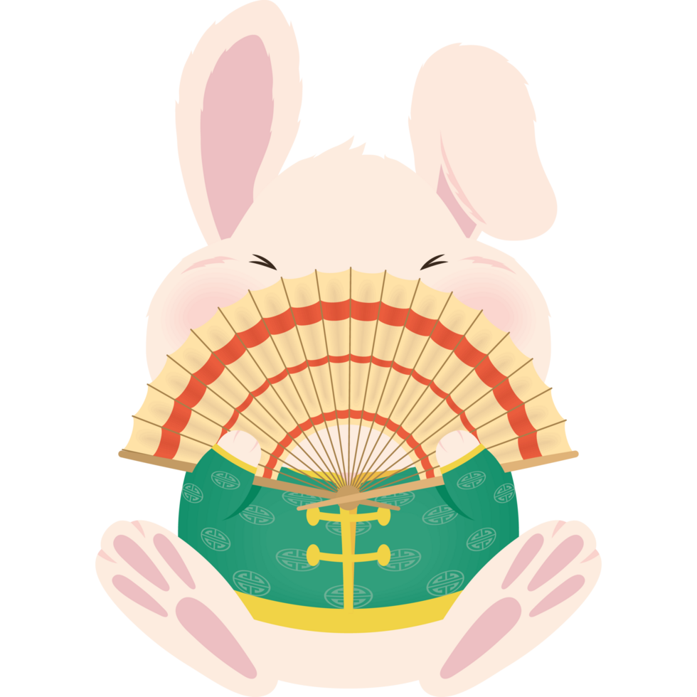 rabbit chinese with fan png
