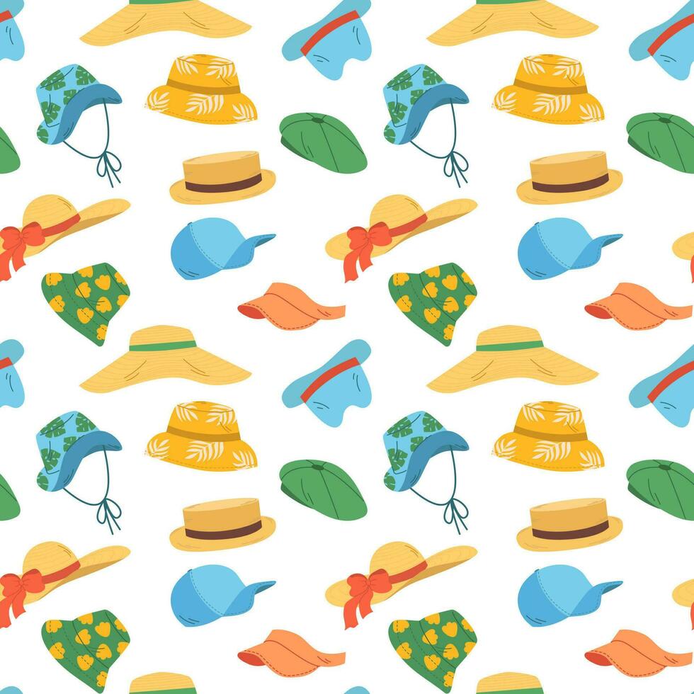 Seamless pattern of colorful hand drawn summer swimsuits in flat vector style. Print design for children apparel, textile, wallpaper, packaging