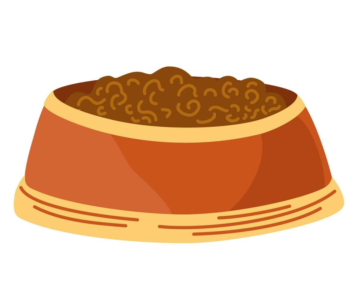 Bowl of food for pets. Dog and cat food. Pet shop. Vector flat illustration isolated on the white background.