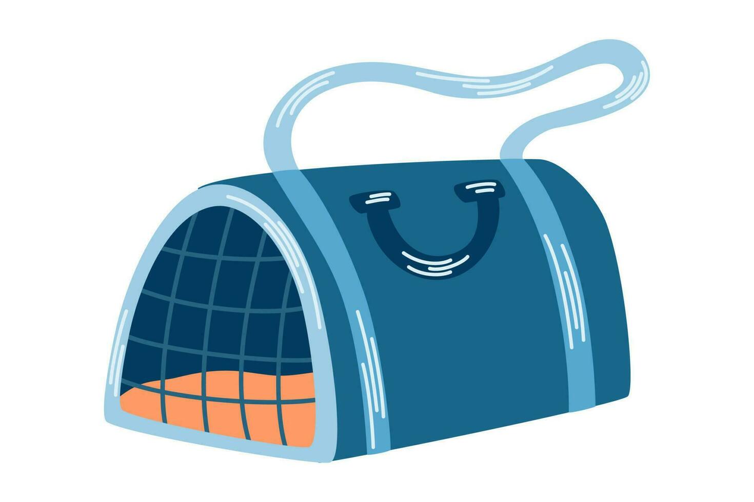 Pet carrier. Beautiful pet shop, carrying case, case, pet box, cats, dogs, raccoons, chinchillas. Plasma cage with a rack for animals. Vector flat illustration isolated on the white background.