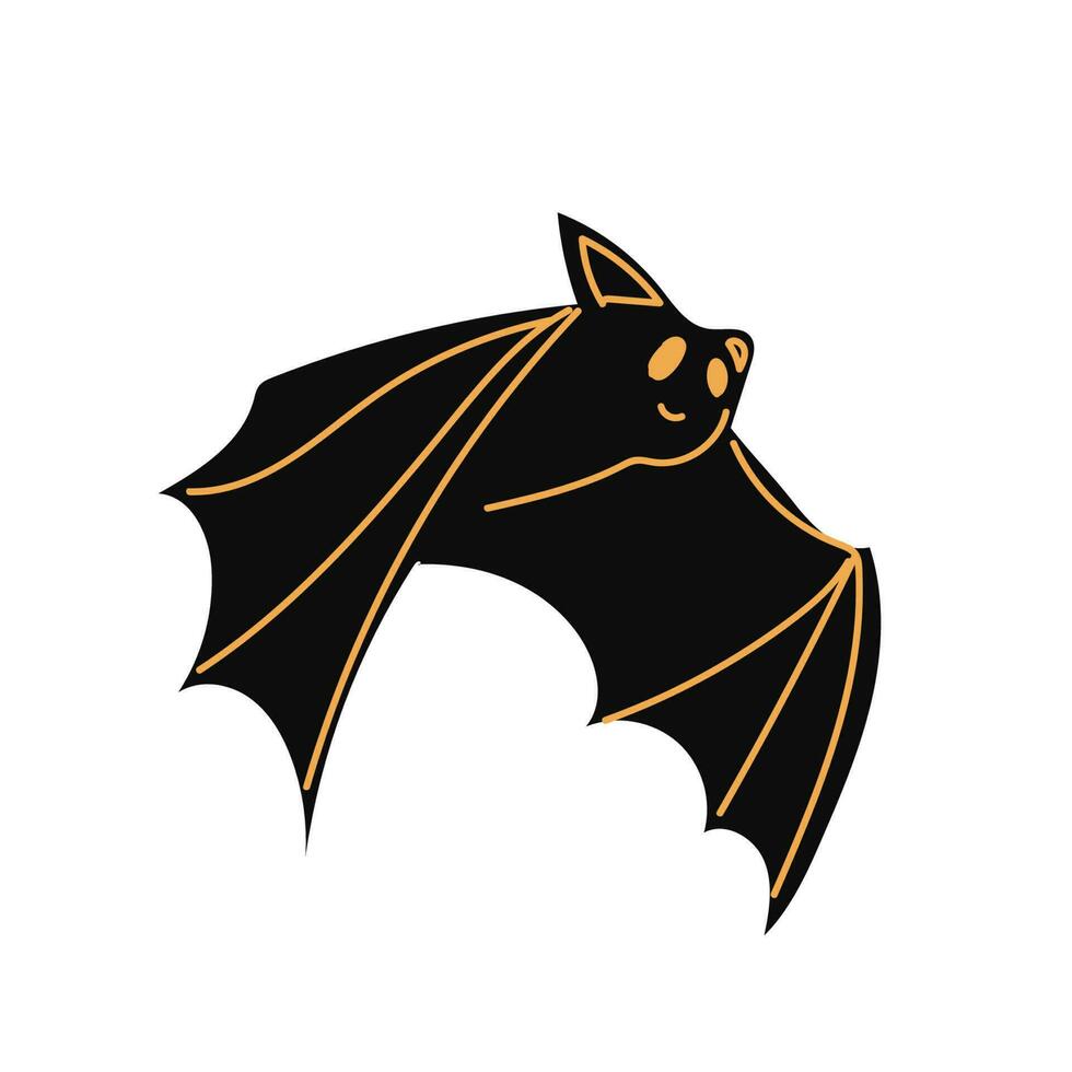 A black bat with outstretched wings on a white background. Vector illustration. halloween and mystic forest series.