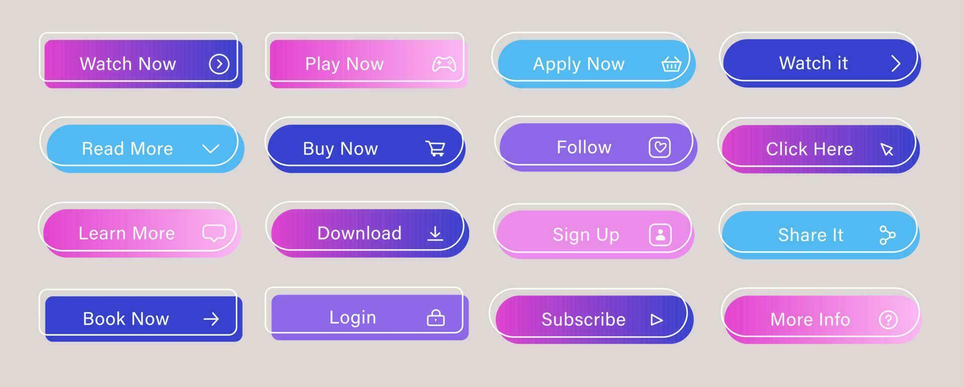 set of colorful gradient web buttons vector
