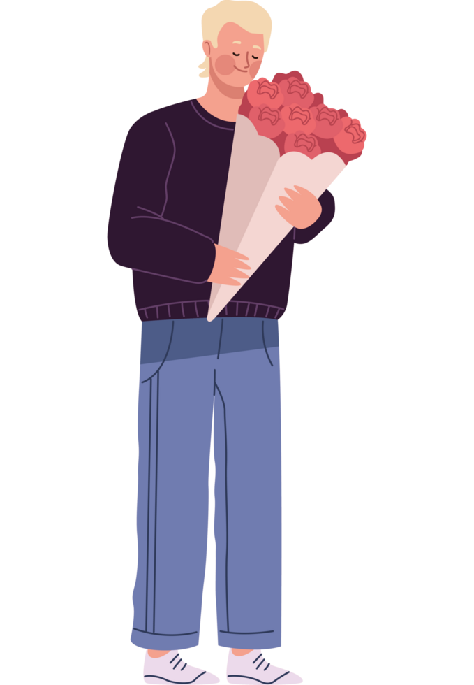 blond man with roses bouquet png