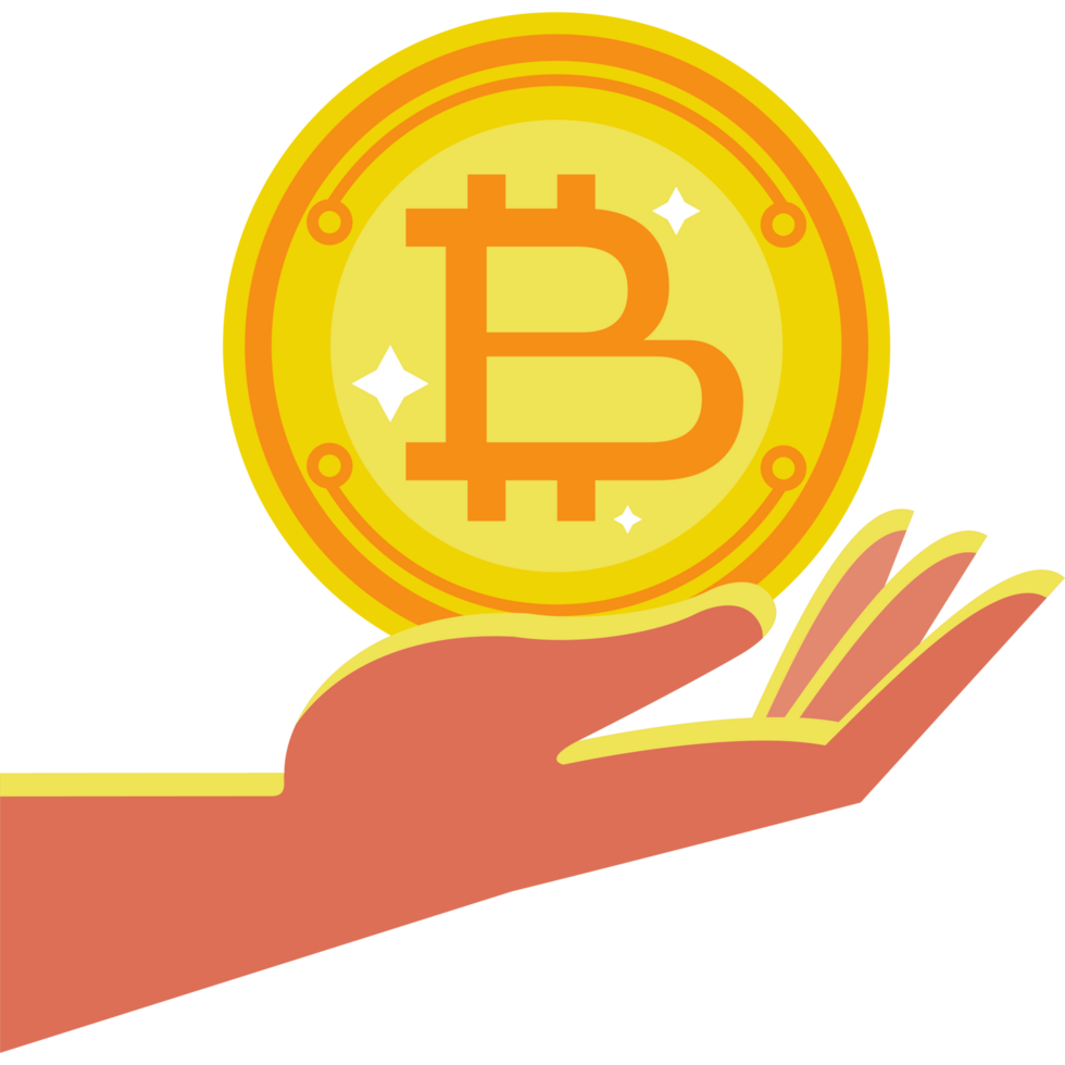 hand lifting golden bitcoin png
