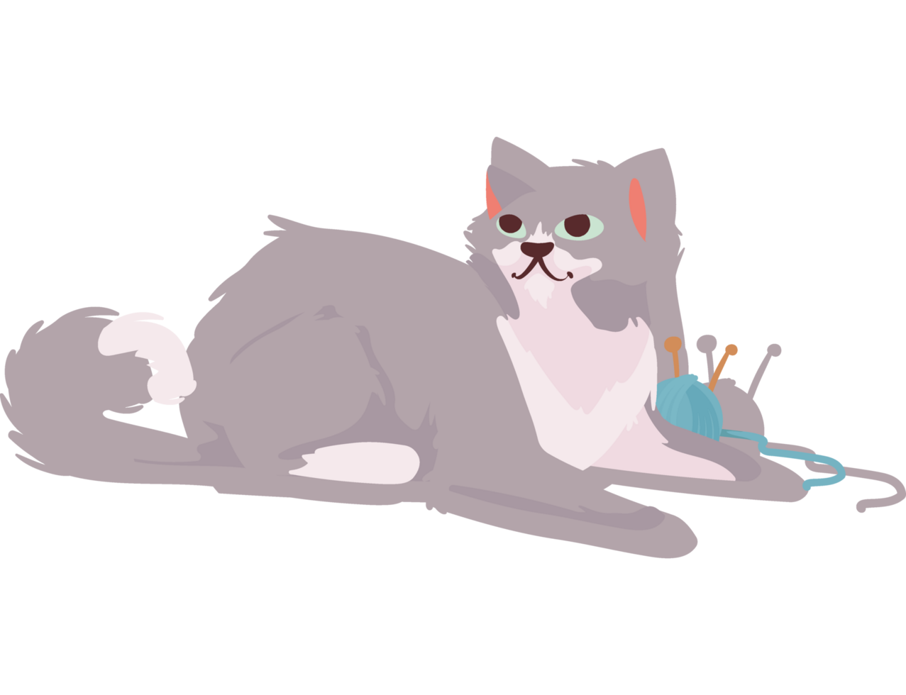 cute cat with wool ball png