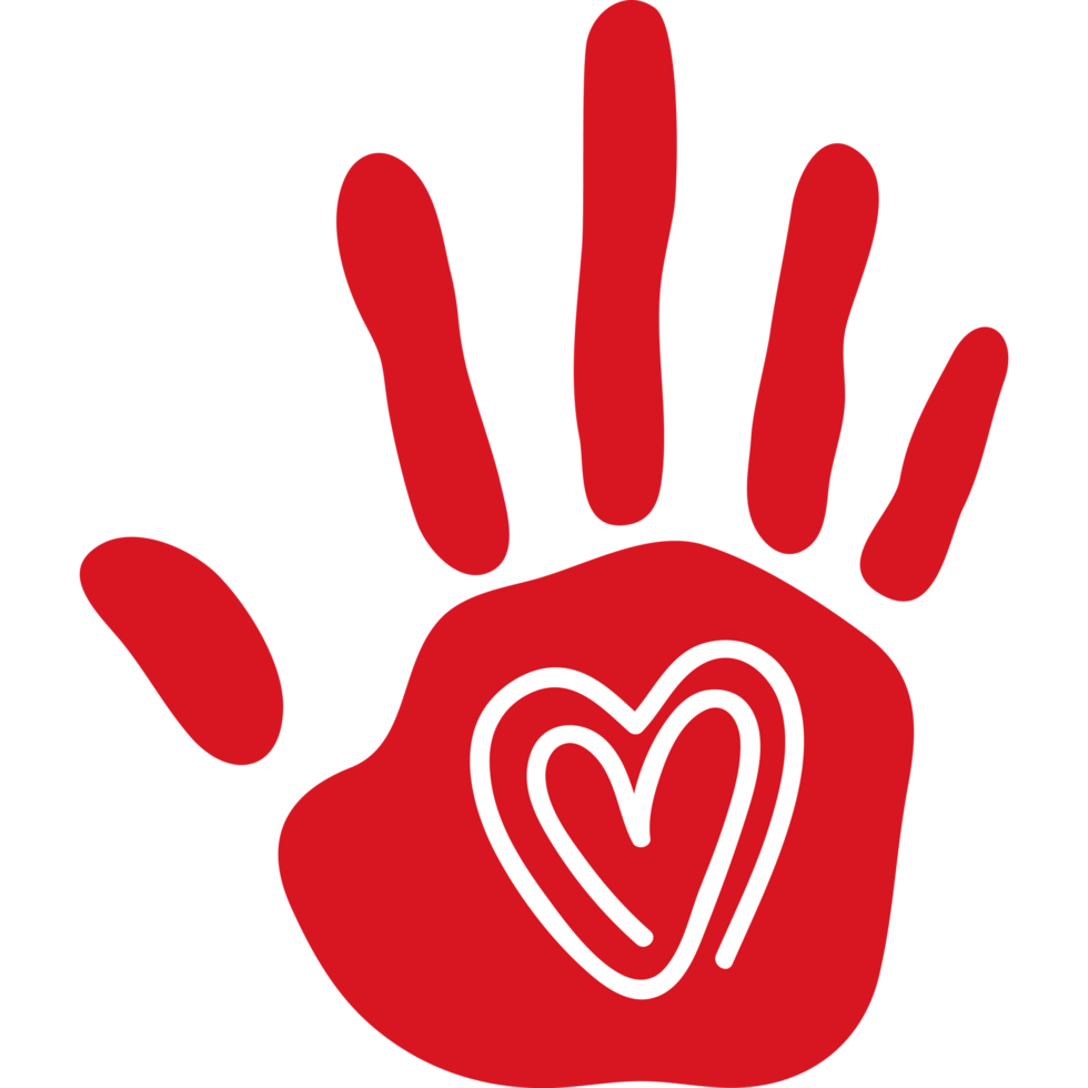 red hand print with heart png