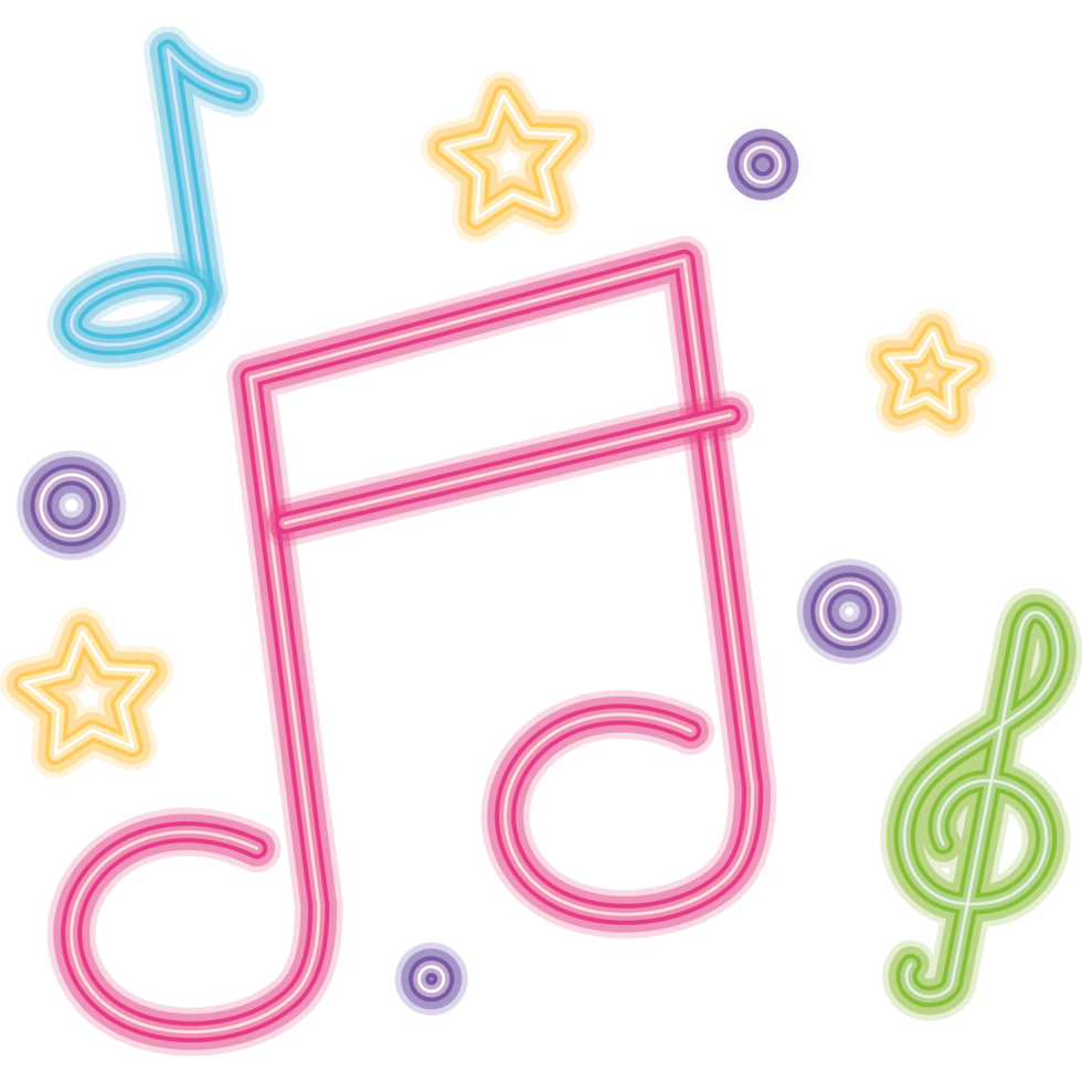 music notes and stars neon png