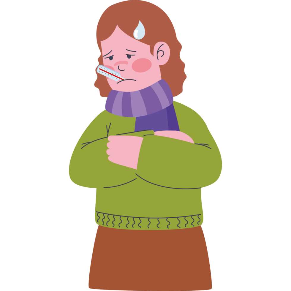 woman sick with thermometer png
