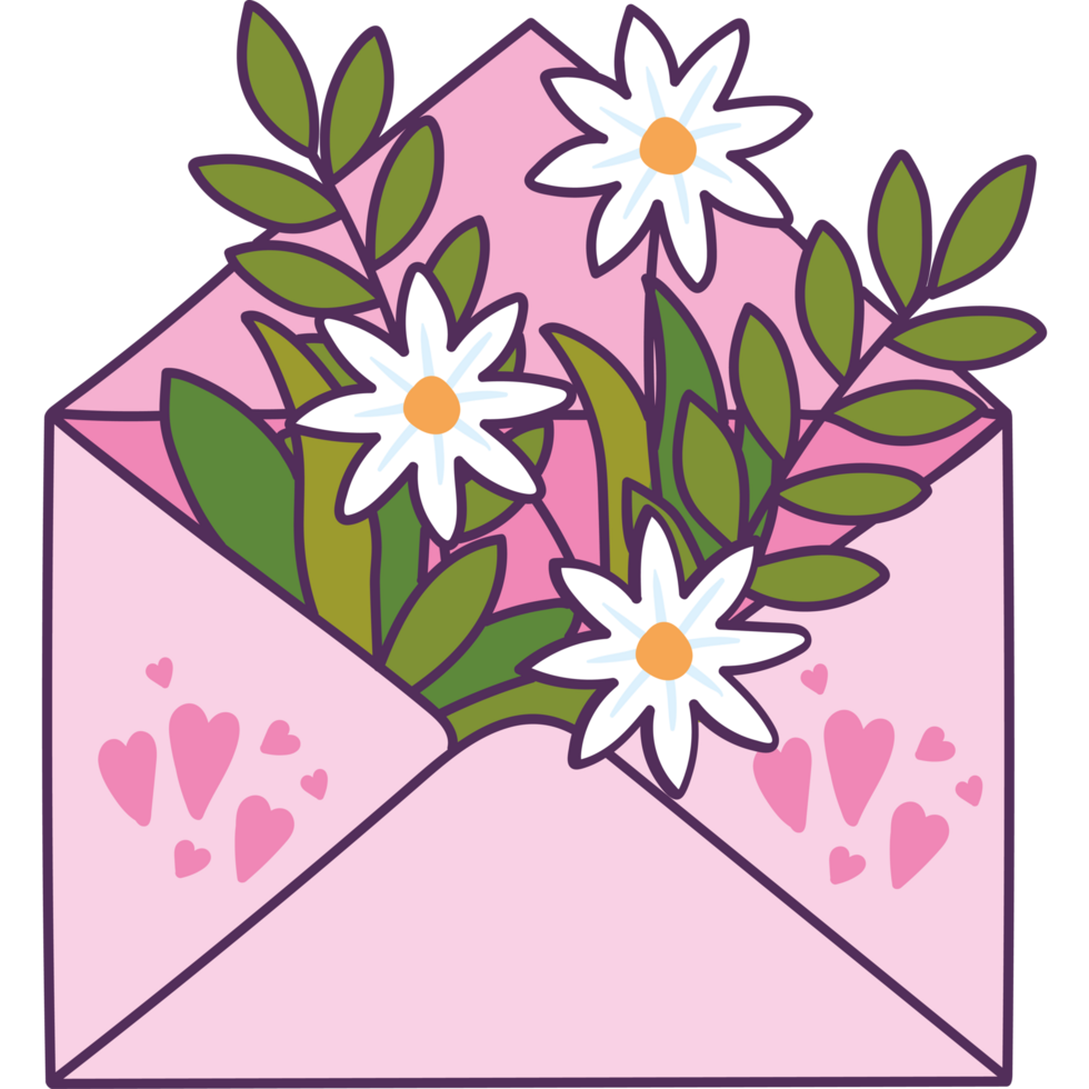 enveloppe rose avec des fleurs png