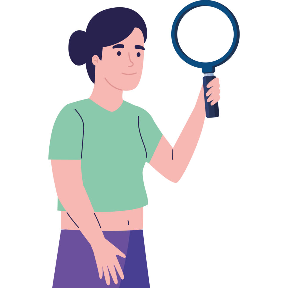 young woman with magnifying glass png