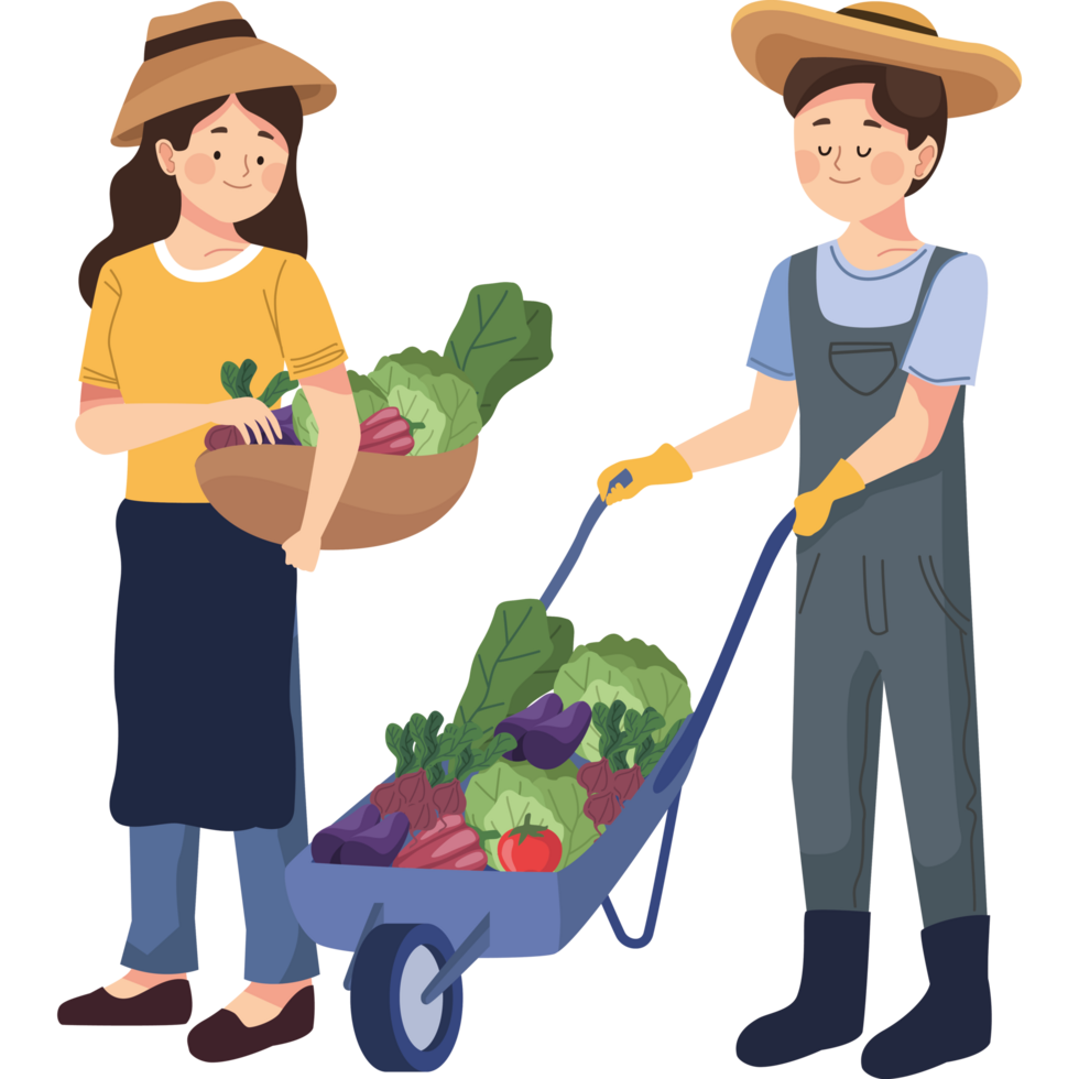 granjeros con verduras en carretilla png