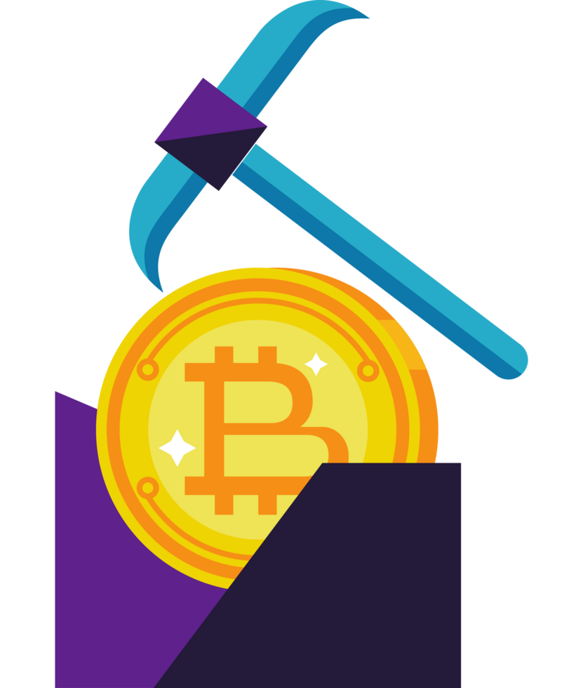 golden bitcoin with pick png