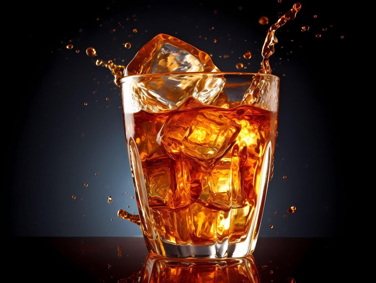 splash of iced tea pours into a glass. Image photo