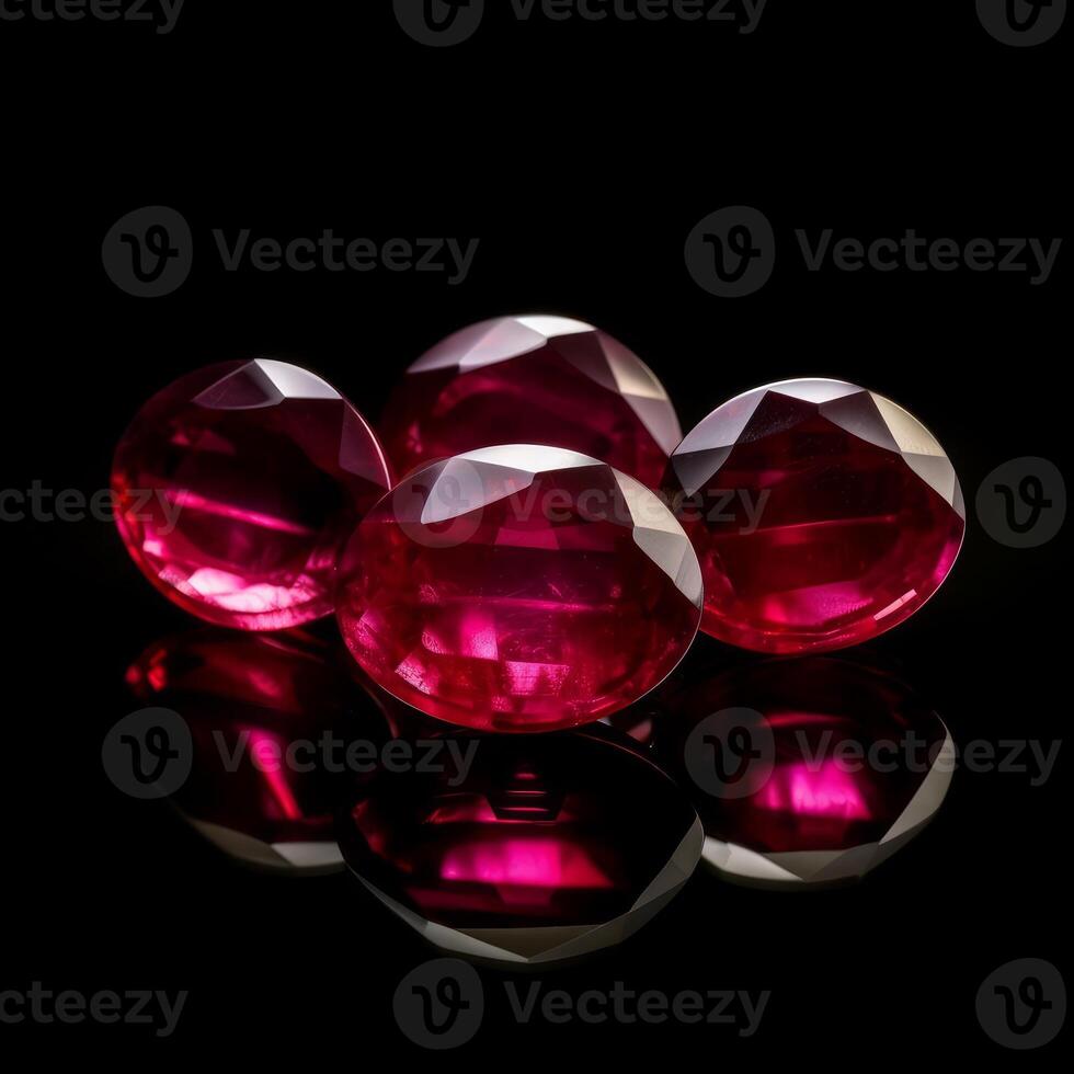 the tabletop five Burmese rubies on black background photo
