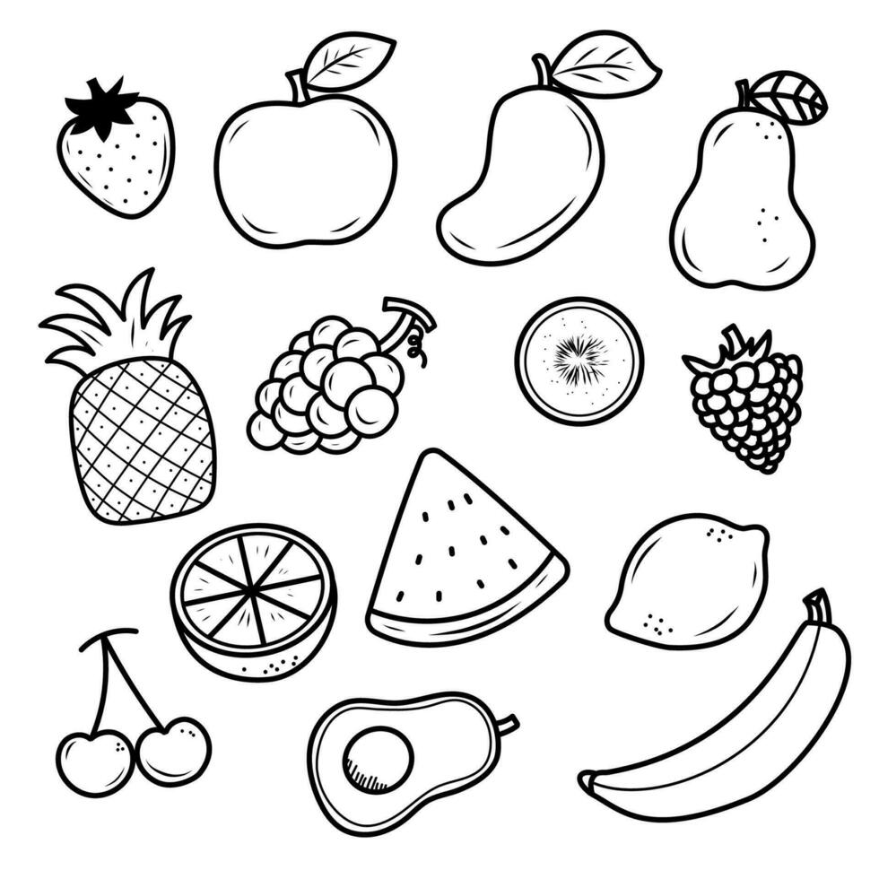 Set of hand-drawn fruits vector illustration isolated on white background. Fruits doodle collection