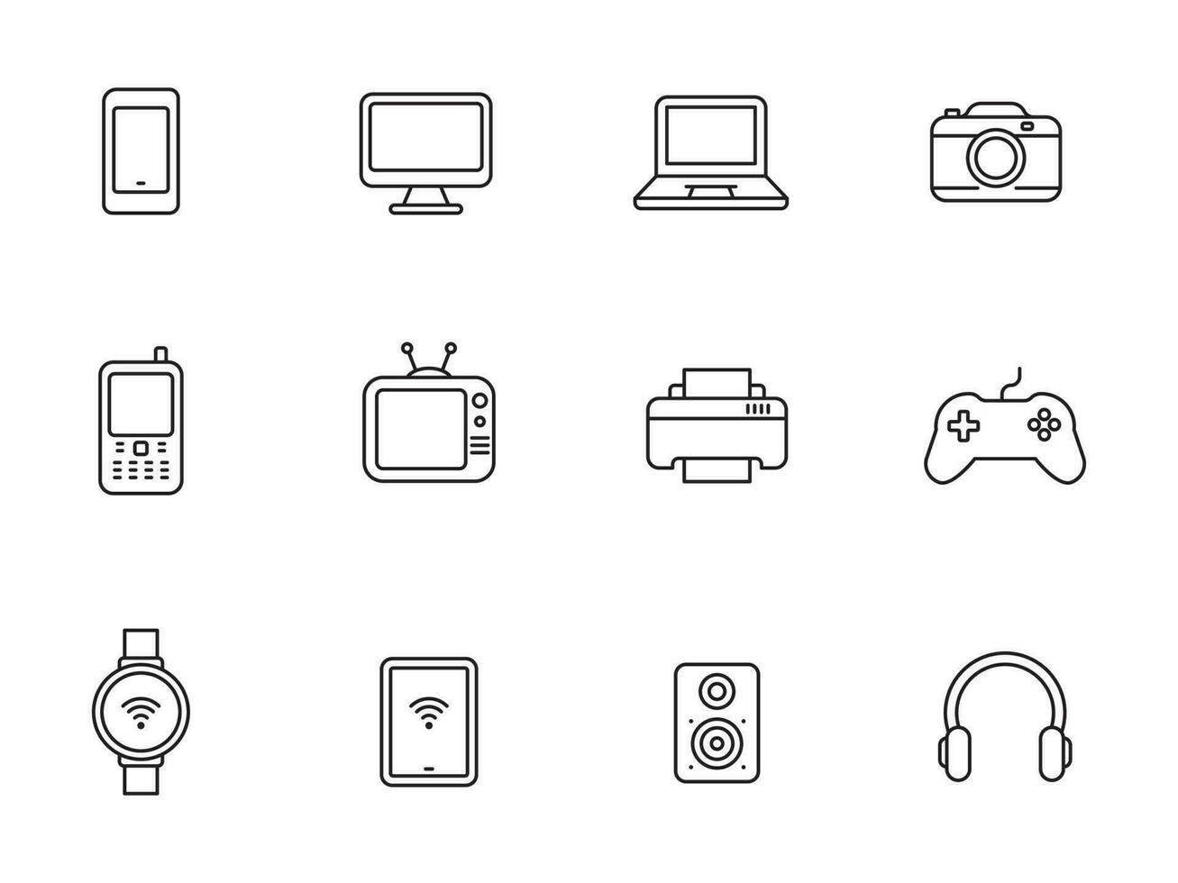 Set of gadget and device icons in linear style isolated on white background vector