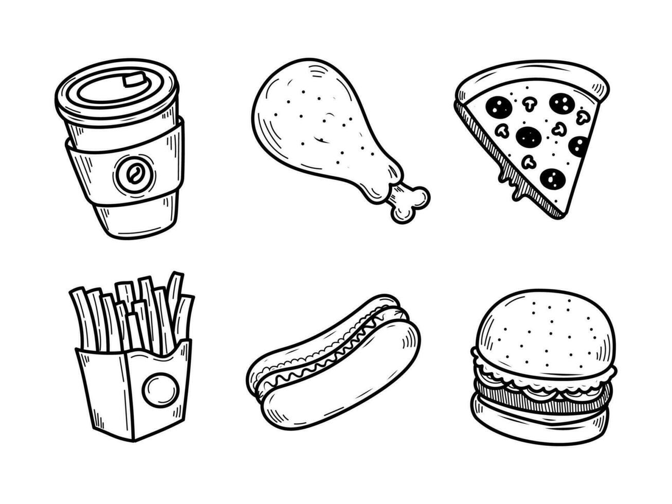 Set of fast foods vector illustration with hand drawn style isolated on ...