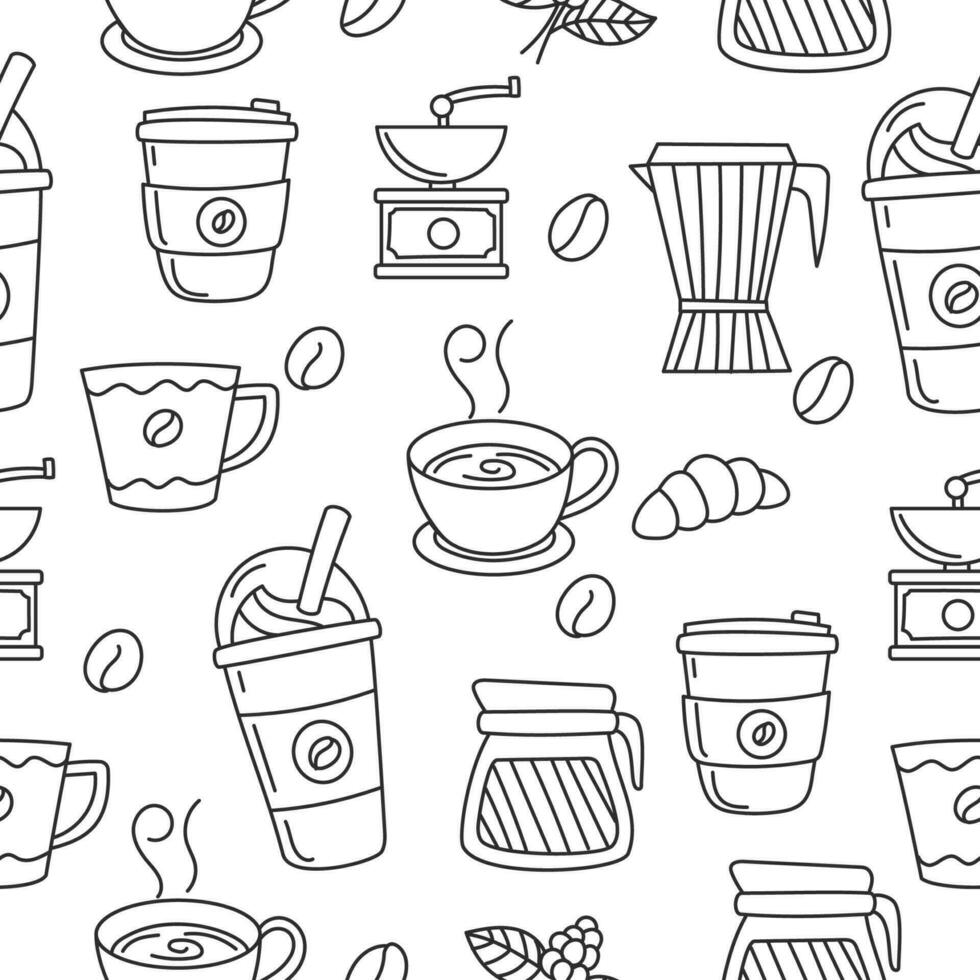 Coffee shop seamless doodle pattern with a black and white design suitable for background or wallpaper vector