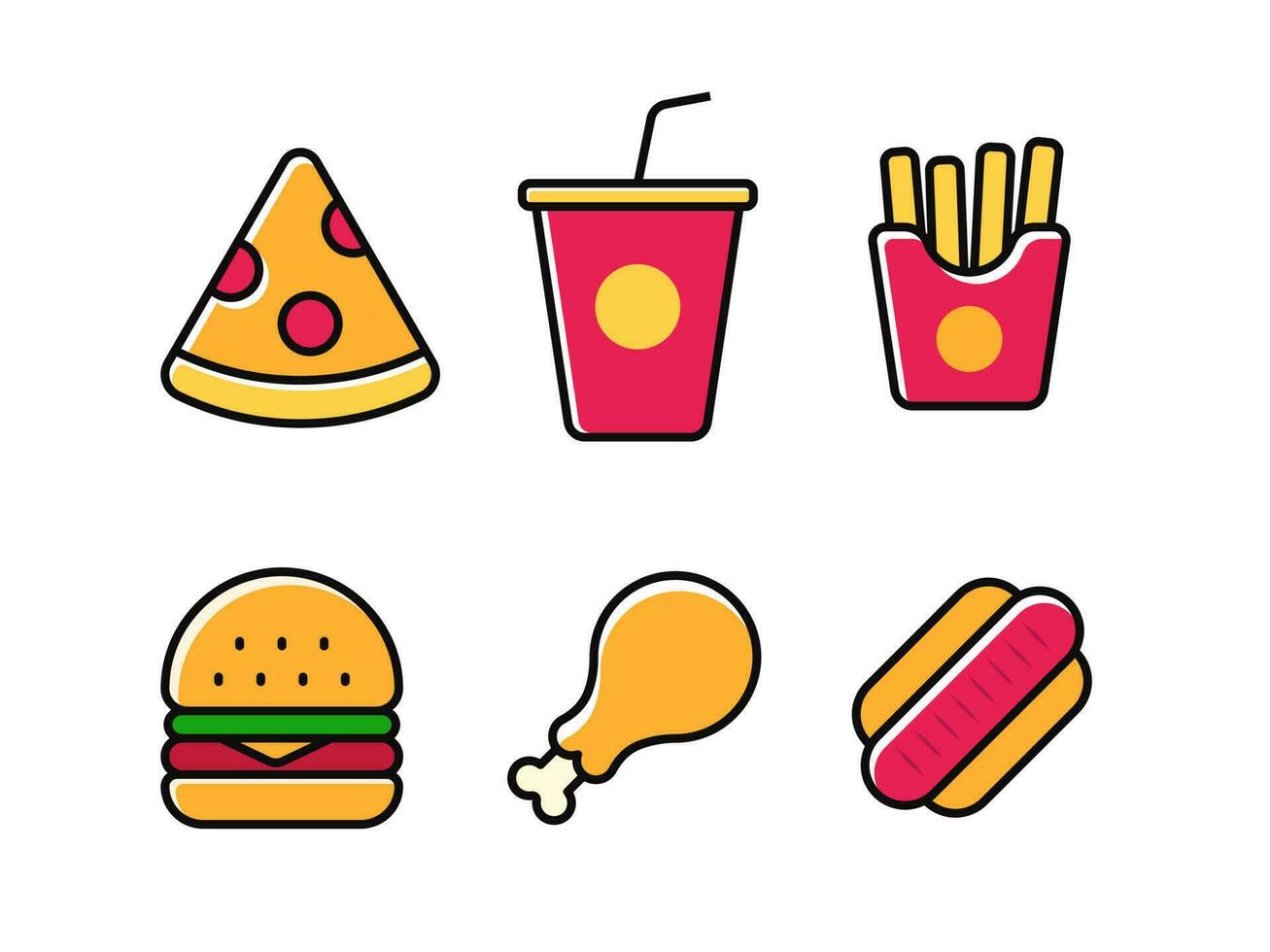 Set of fast food icons with colorful designs isolated on white background vector