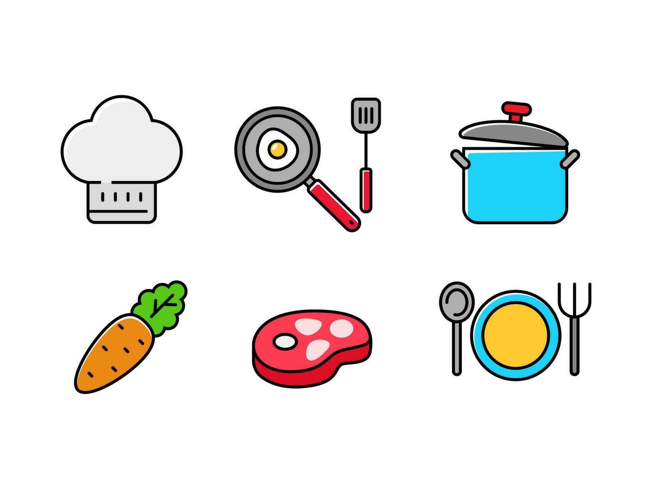 Set of kitchen icons with colorful designs isolated on white background vector