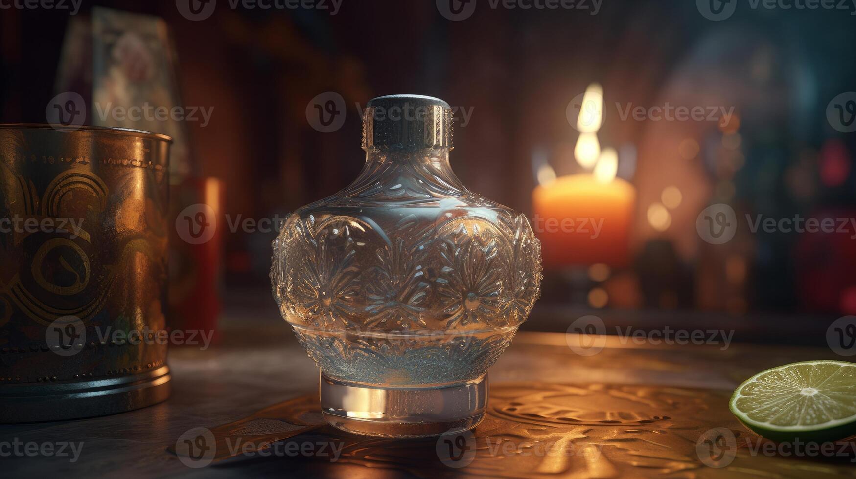 tequila bottle light particles photo