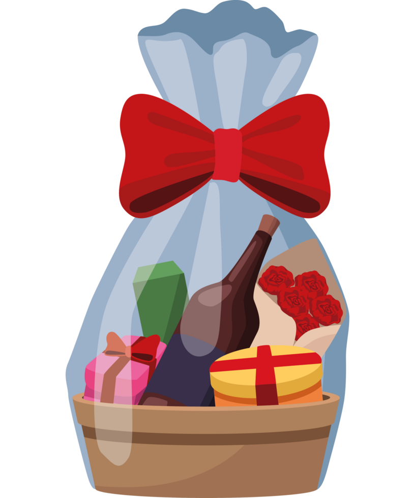 wine bottle in gifts basket 24092430 PNG