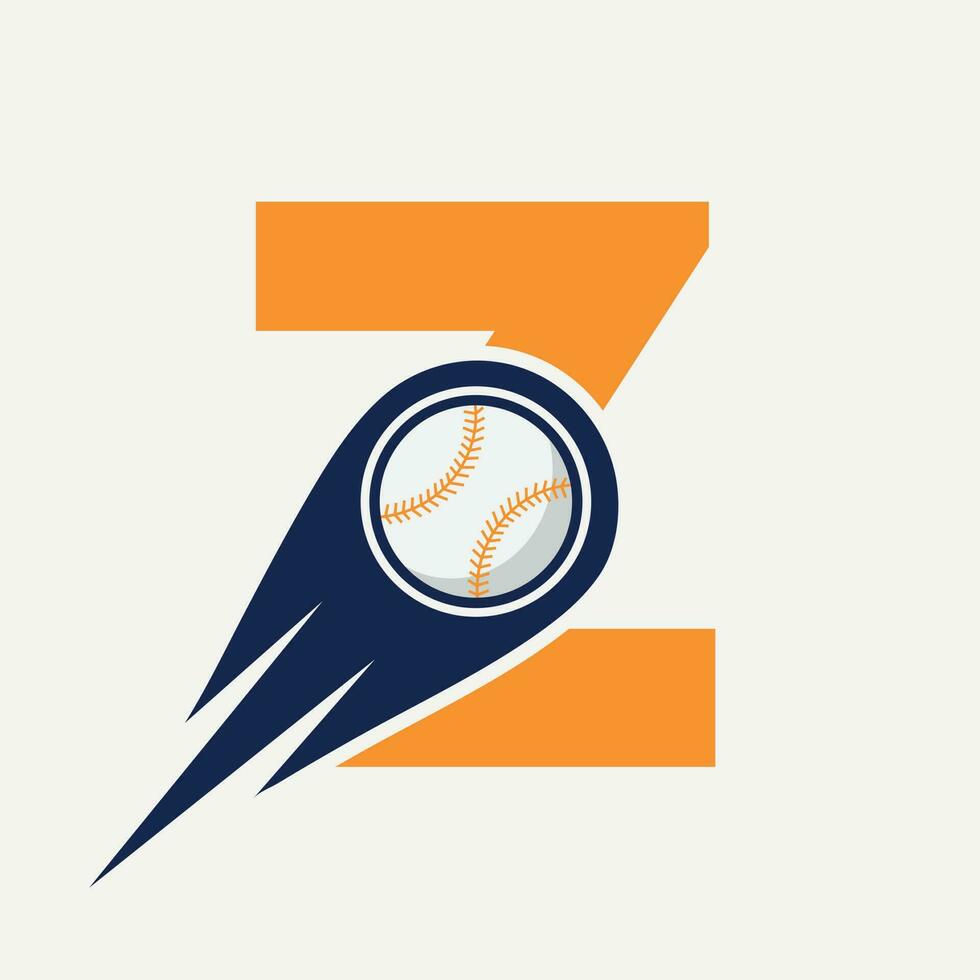 concepto de logotipo de béisbol letra z con plantilla de vector de icono de béisbol en movimiento