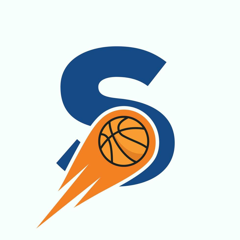 Letter S Basketball Logo Concept With Moving Basketball Icon. Basket Ball Logotype Symbol vector