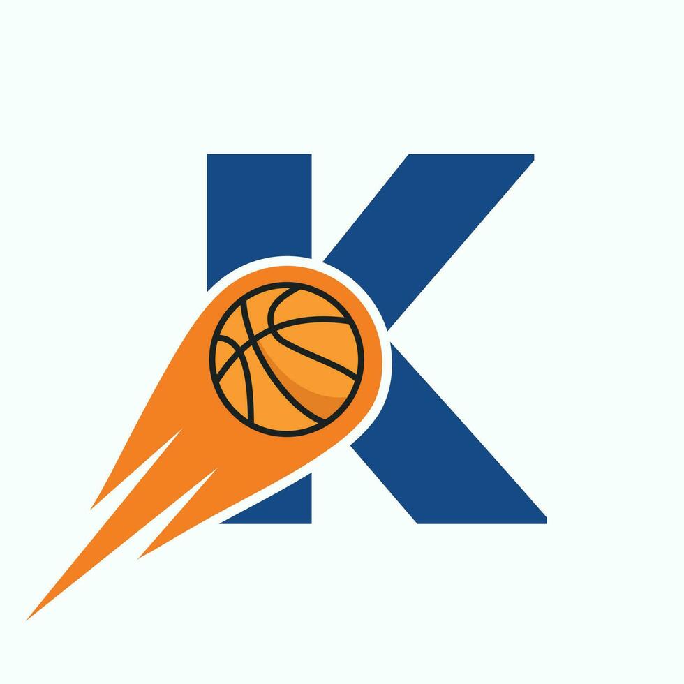 Letter K Basketball Logo Concept With Moving Basketball Icon. Basket Ball Logotype Symbol vector