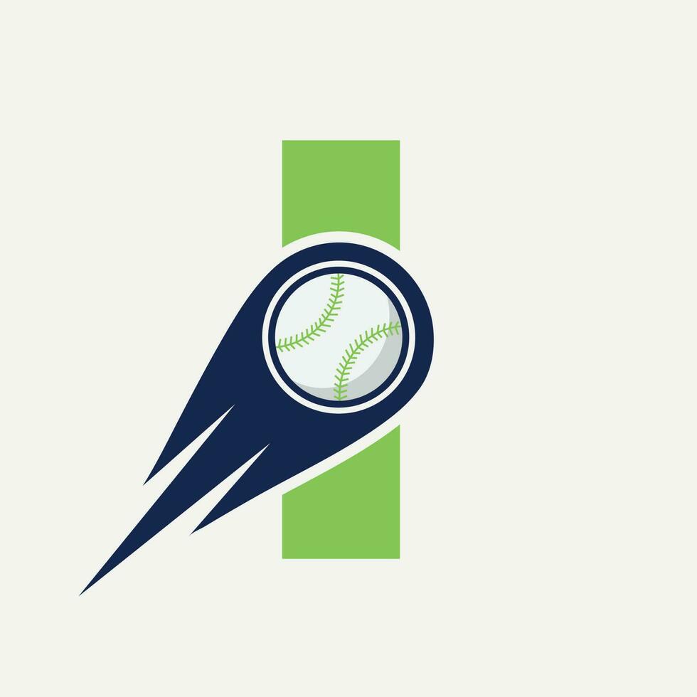letra i concepto de logotipo de béisbol con plantilla de vector de icono de béisbol en movimiento