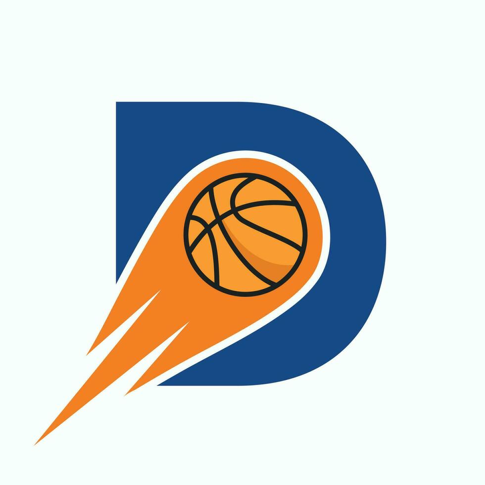 Letter D Basketball Logo Concept With Moving Basketball Icon. Basket Ball Logotype Symbol vector