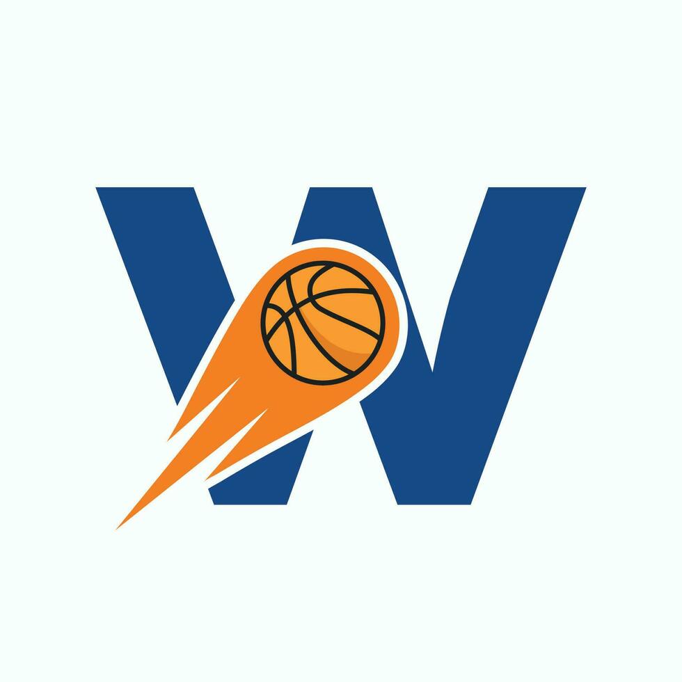 Letter W Basketball Logo Concept With Moving Basketball Icon. Basket Ball Logotype Symbol vector