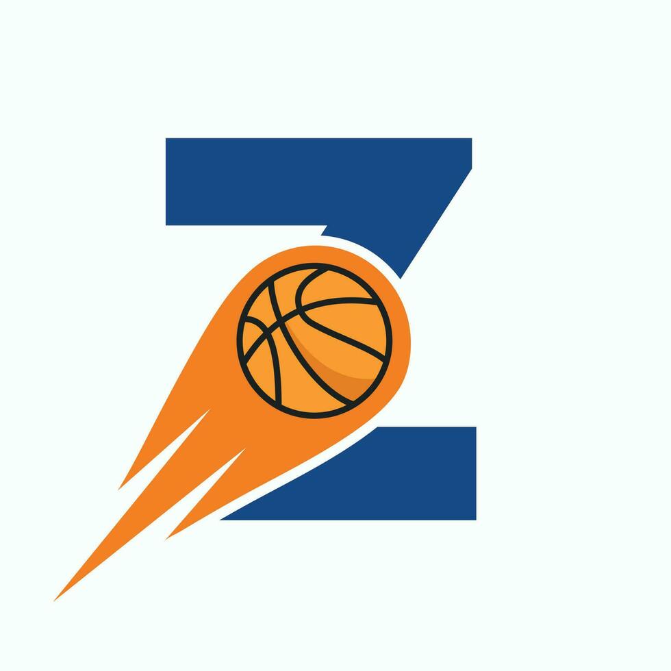 Letter Z Basketball Logo Concept With Moving Basketball Icon. Basket Ball Logotype Symbol vector