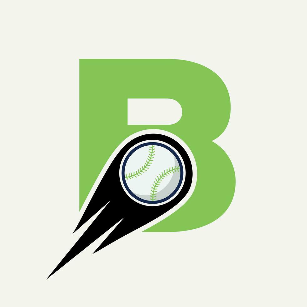 concepto de logotipo de béisbol de letra b con plantilla de vector de icono de béisbol en movimiento