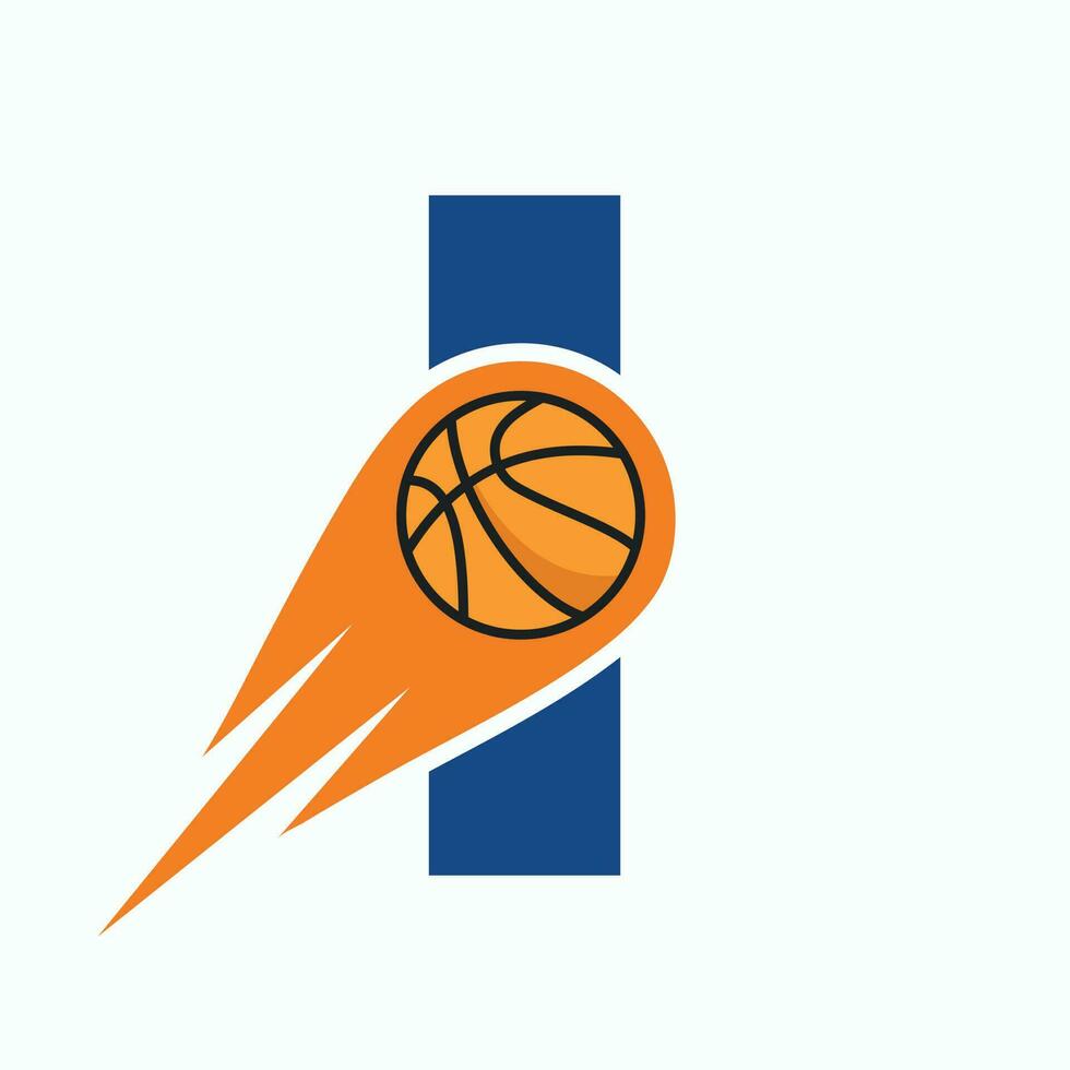 Letter I Basketball Logo Concept With Moving Basketball Icon. Basket Ball Logotype Symbol vector