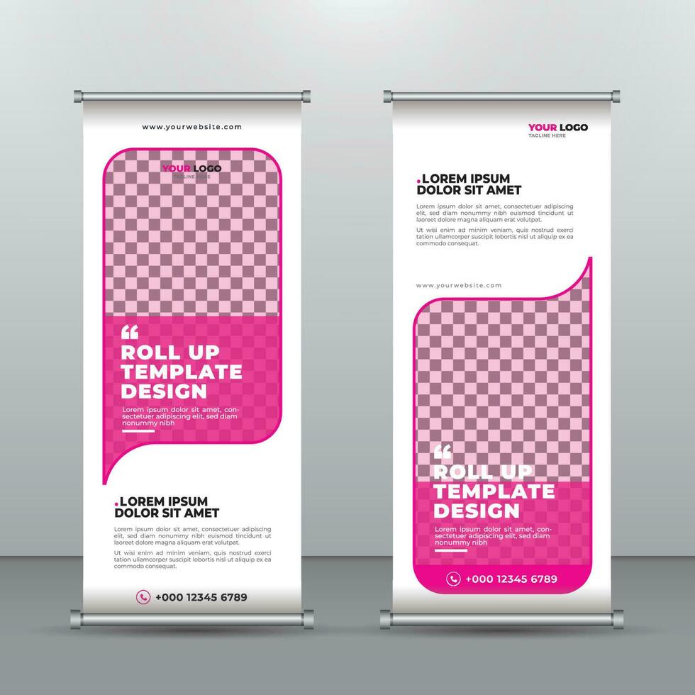 Advertising Roll-up Banner Design Vertical Template. vector, abstract geometric background, modern x-banner and flag-banner, rectangle size. vector